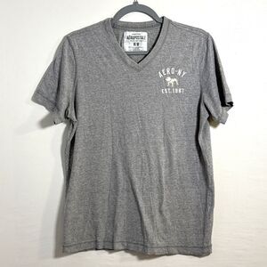 Aeropostale Men's Gray T-Shirt Medium V Neck  AERO-NY EST 1987 Dog Y2K Casual